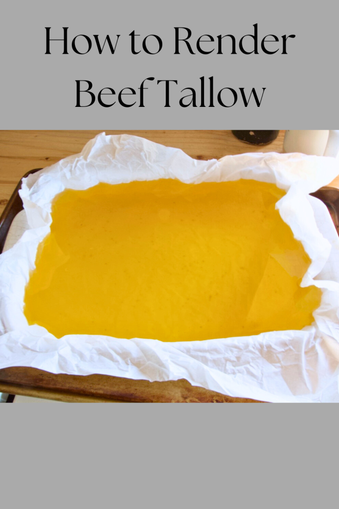 baking tray, lined with parchment paper, full of beef tallow