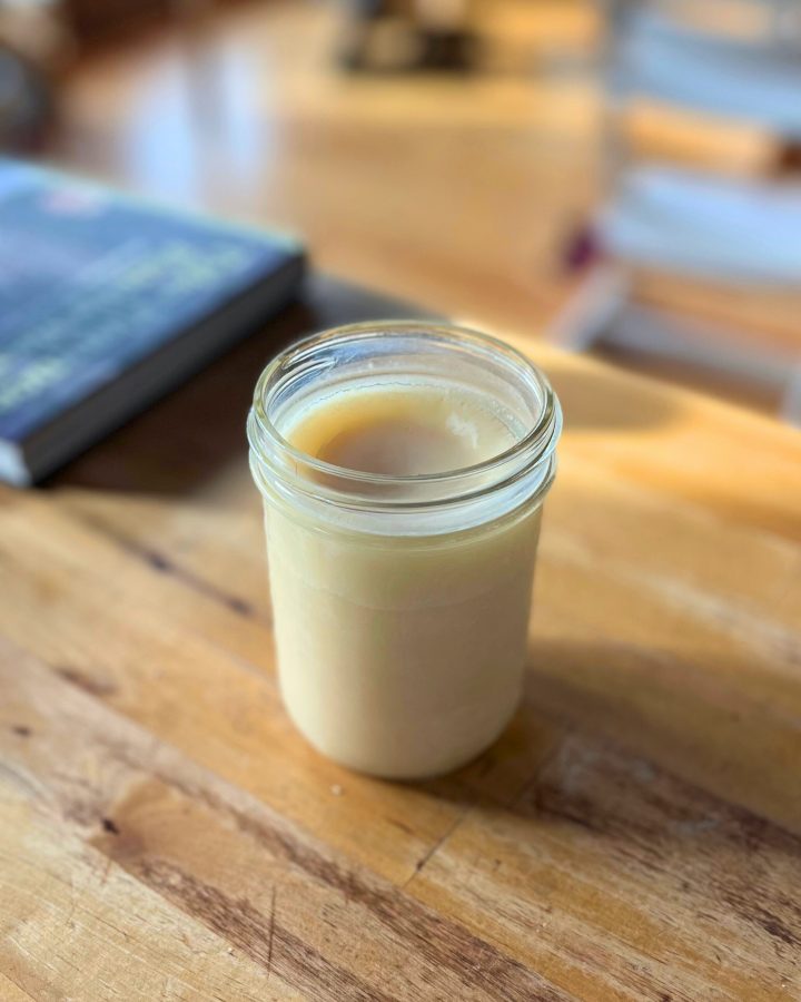 jar of lard on wooden counter top